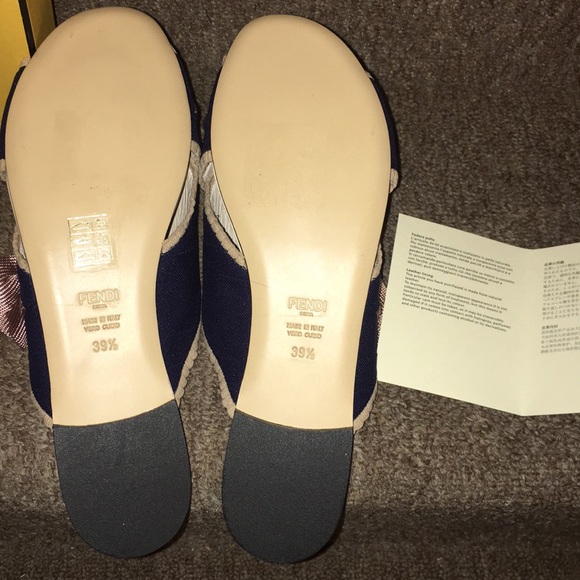🇮🇹 NWT Authentic FENDI Navy Knit/Leather Sandals - Picture 4 of 8